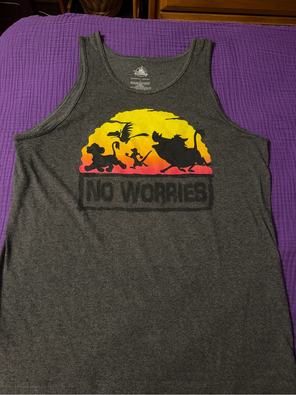 Disney Gray Tank Top with Yellow-Orange Lion King Sunset Graphic